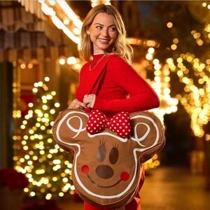 DisneyParks Minnie Mouse Big Face Gingerbread Christmas Holiday Tote Bag NWT